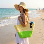Straw Tote: Woven Wheat Straw Tote - 2 Tones - Lime - BG-R11052LM
